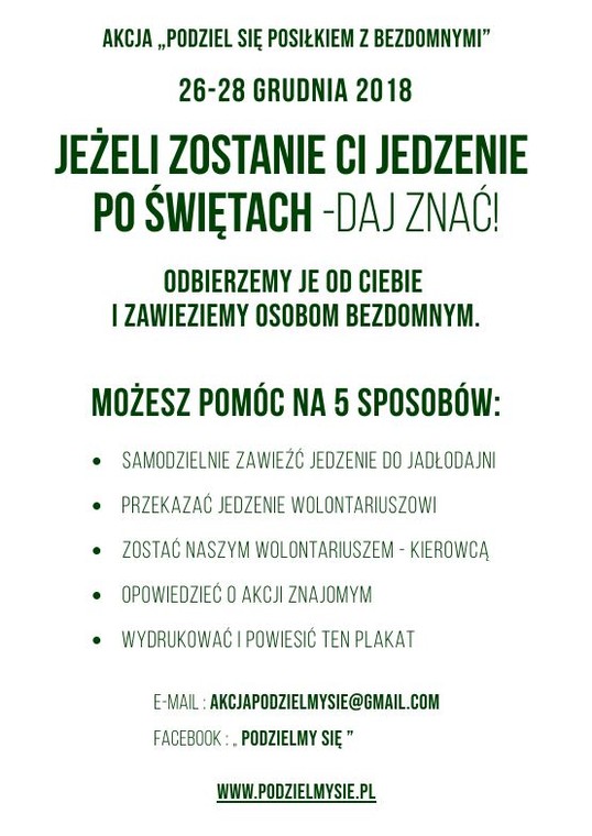 Plakat akcji Podziel się Posiłkiem z Bezdomnymi