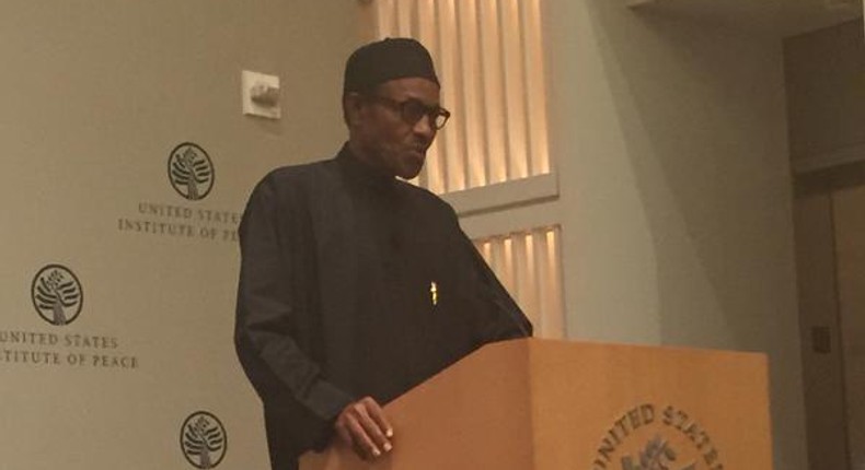 President Muhammadu Buhari speaks at U.S. Institute of Peace on July 22, 2015.