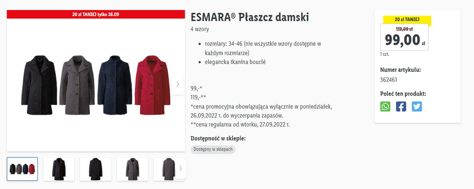 Esmara płaszcz damski
