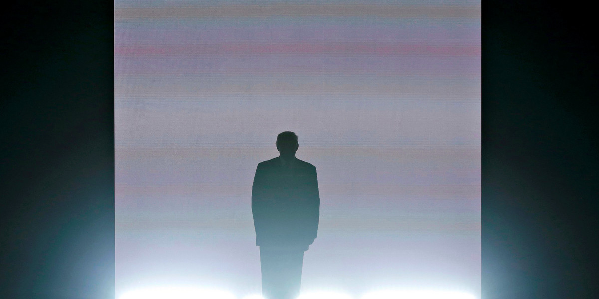 Donald Trump appears onstage in a blaze of lights at the Republican National Convention in Cleveland, Ohio, U.S. July 18, 2016.