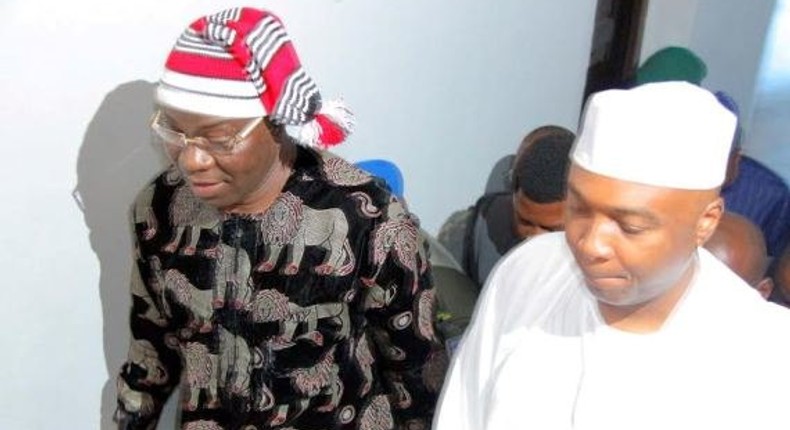 Senate President, Bukola Saraki and his deputy, Ike Ekweremadu at the Federal High Court in Abuja on June 27, 2016,