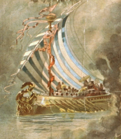 XIX-wieczne wyobrażenie okrętu biorącego udział w oblężeniu Troi.