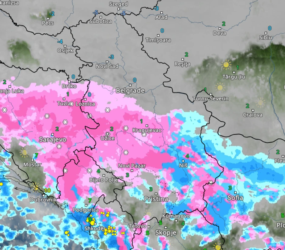 Kretanje padavina sutra u 12 časova 