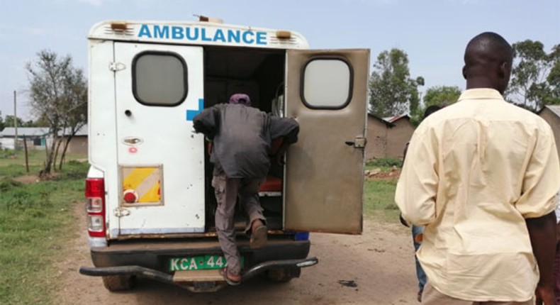 File image of individuals showing symptoms of anthrax taken to hospital in an ambulance