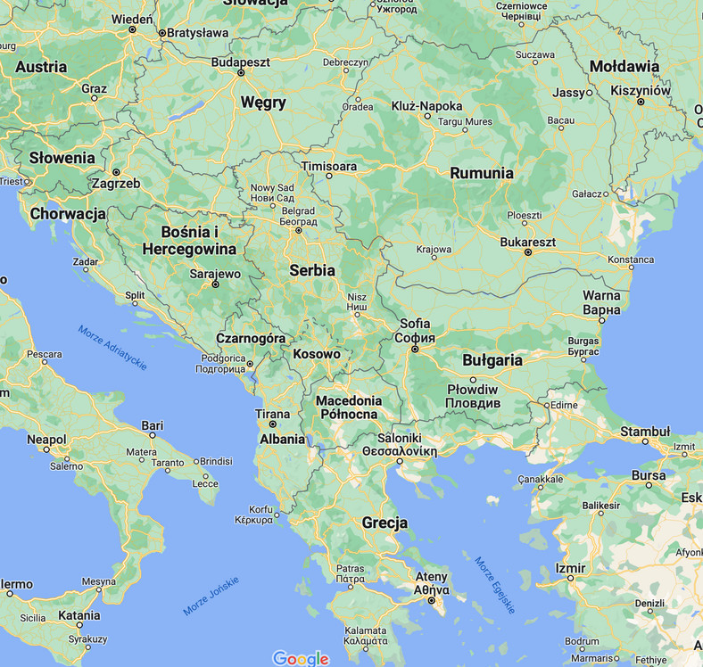 Mapa Bałkanów.