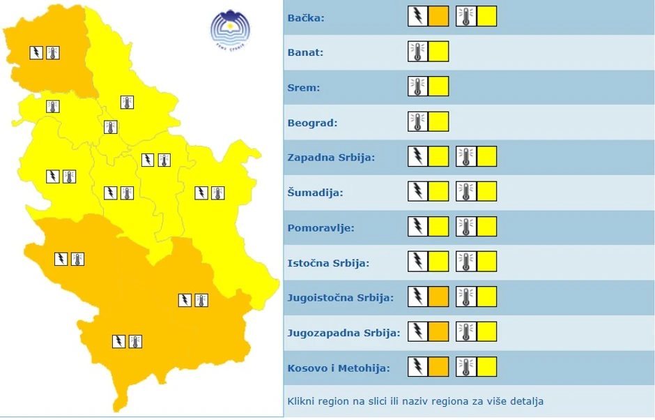 Meteoalarm za sredu