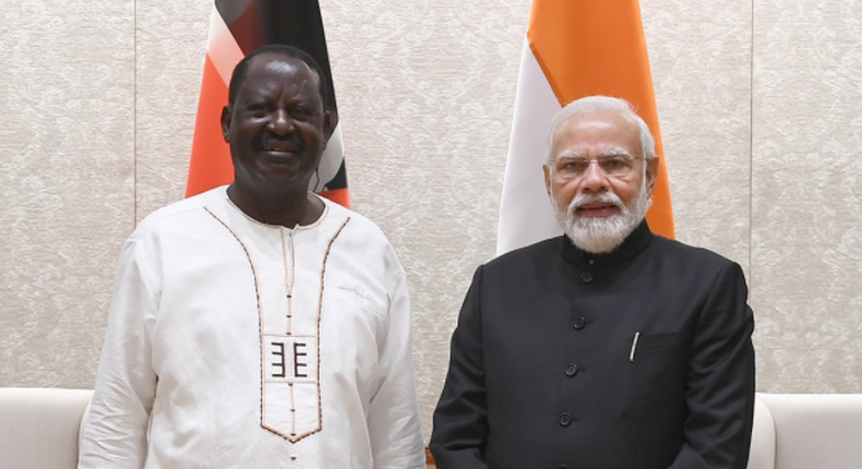 Azimio La Umoja presidential candidate Raila Odinga holds discussions with Indian Prime Minister Narendra Modi