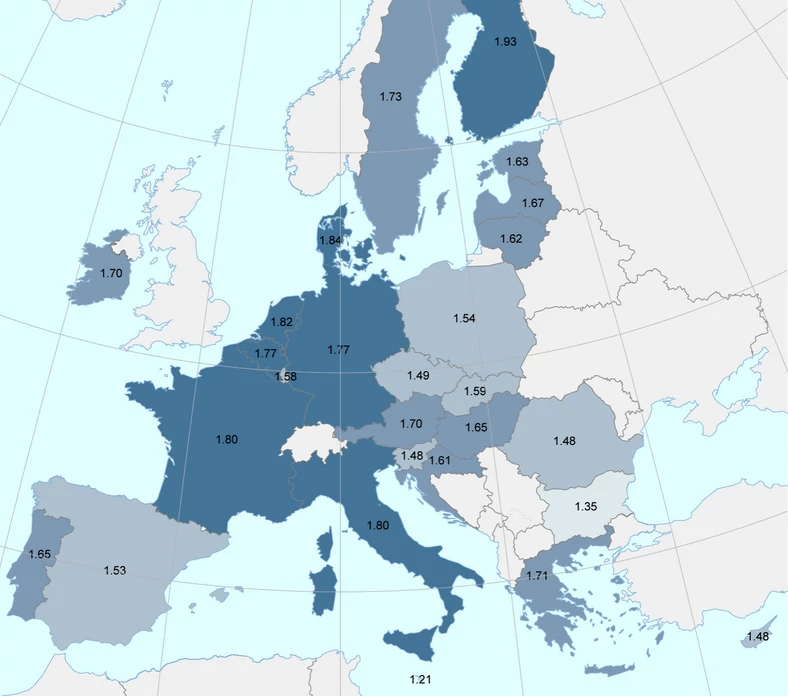 Ceny oleju napędowego 95 w krajach UE 12.02.2024, ceny w euro