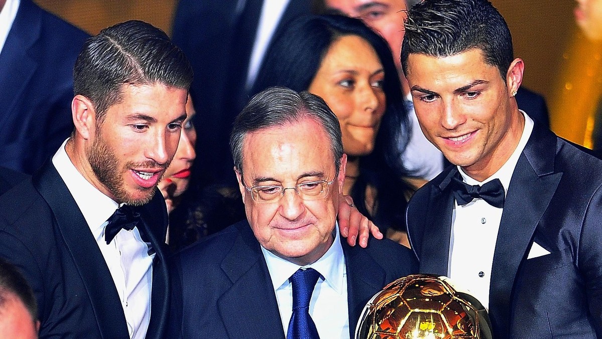 Florentino Perez z Sergio Ramos i Christiano Ronaldo