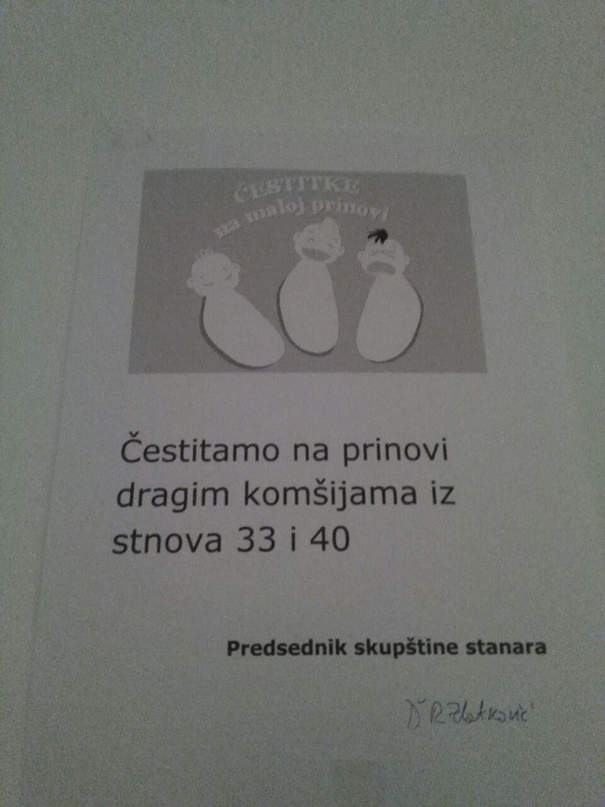 Poruka skupštine stanara roditeljima iz zgrade