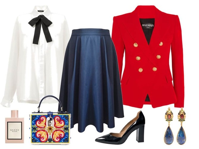 STYLIZACJE na święta: Spódnica More Moi/moremoi.com, koszula - Cristina Effe/cristinaeffe.com, buty - Caprice/caprice.pl, marynarka, torebka, dodatki-TK Maxx