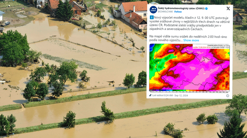 Ekstremalne ulewy w Czechach mogą sprowadzić na Polskę powódź (screen: X/Český hydrometeorologický ústav)