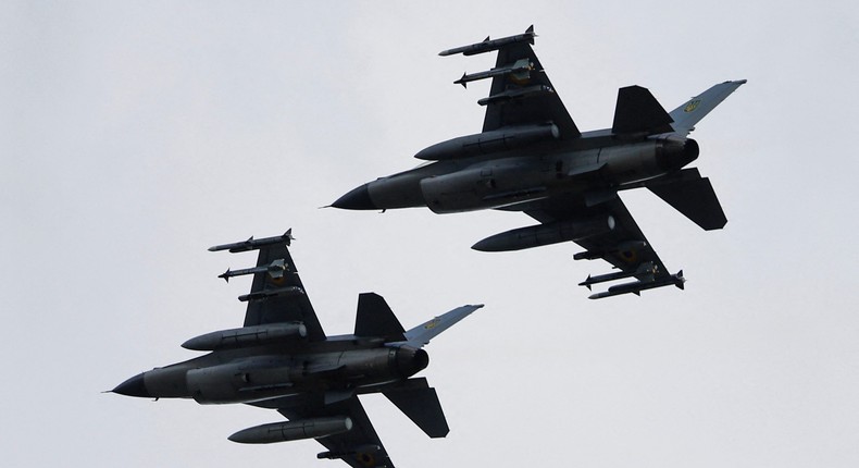 Ukrainian F-16s in the air in an undisclosed location in August.REUTERS/Valentyn Ogirenko