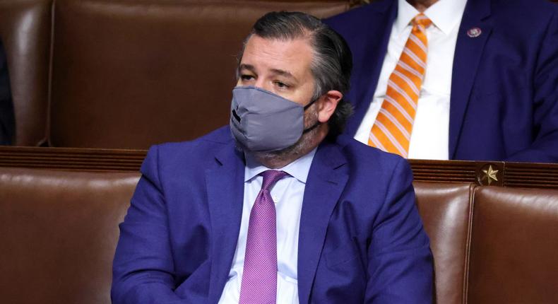 Sen. Ted Cruz (R-TX) stands in the House Chamber during a reconvening of a joint session of Congress on January 06, 2021.