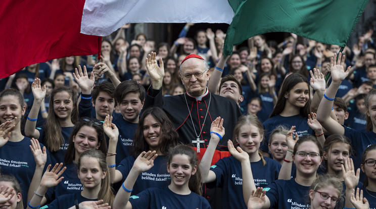 Erdő Péter bíboros ötszáz fiatallal állt össze egy fotóra / Fotó: MTI