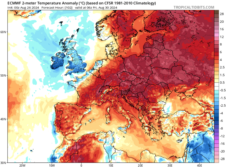 Prognoza odchylenia temperatury od średniej w piątek