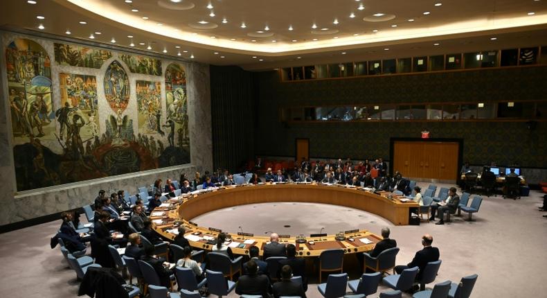 A meeting at the UN security council chamber