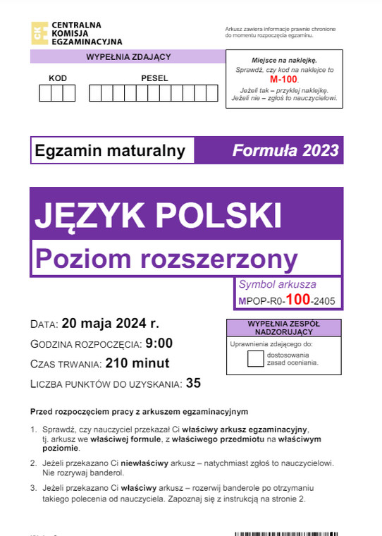Matura 2024. Język polski - poziom rozszerzony [ARKUSZE CKE]
