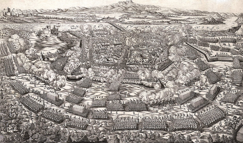 Bitwa pod Chocimiem w 1673 roku na grafice z XVIII stulecia.