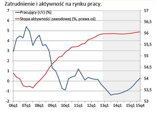 Zatrudnienie i aktywność na rynku pracy; źródło: NBP