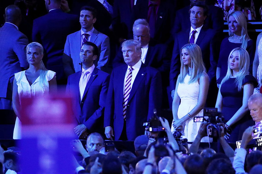 From left: Vanessa Trump, Donald Trump Jr., Republican presidential nominee Donald Trump, Ivanka Trump, and Tiffany Trump listening to Sen. Ted Cruz of Texas on Wednesday night at the Republican National Convention.