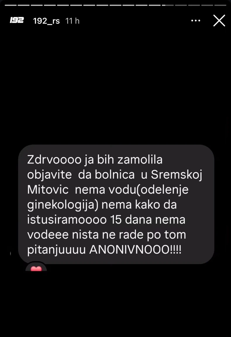 Opšta bolnica Sremska Mitrovica 15 dana bez vode