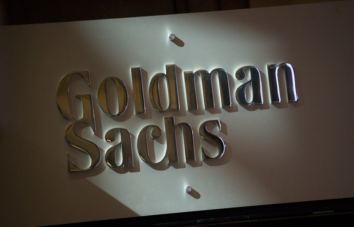Logo Goldman Sachs w siedzibie nowojorskiej giełdy NYSE.