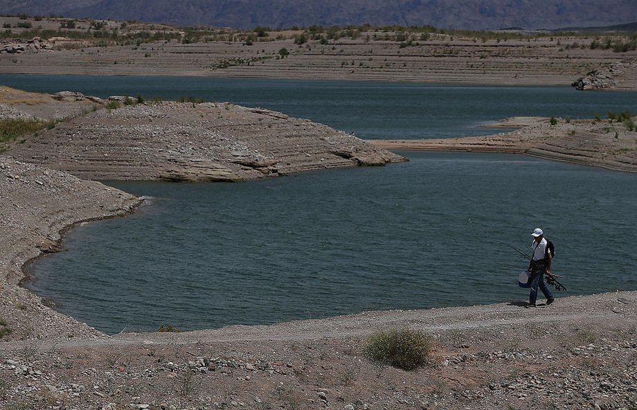 Low water levels are visible at Lake Mead near Upper Government Wash Cove on May 12, 2015 in Lake Mead National Recreation Area, Nevada.