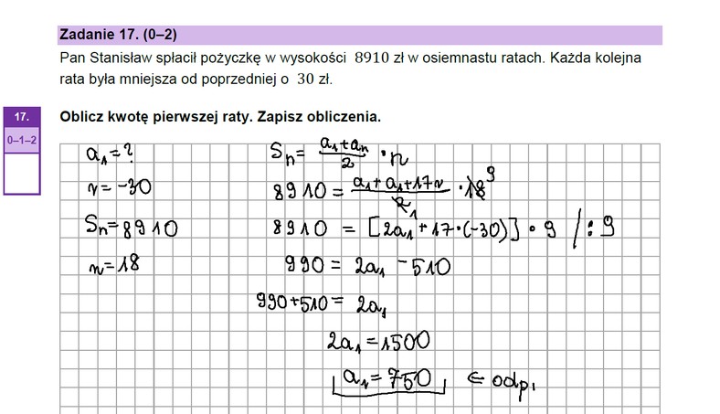 Matura 2023. Matematyka — poziom podstawowy. Zadanie 17.