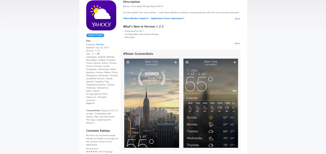 <b>Yahoo Weather</b>
<br><br>
Yahoo Weather to zdecydowanie najlepsza aplikacja pogodowa na urządzenia mobilne. Jest wygodna, przejrzysta, a w tle wyświetla zdjęcia dopasowane do lokalizacji, w której się aktualnie znajdujemy.
<br><br>
<b>Platformy: Android, iOS
