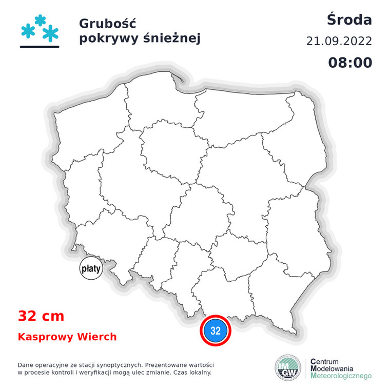 Grubość pokrywy śnieżnej, 21 września 2022 r.