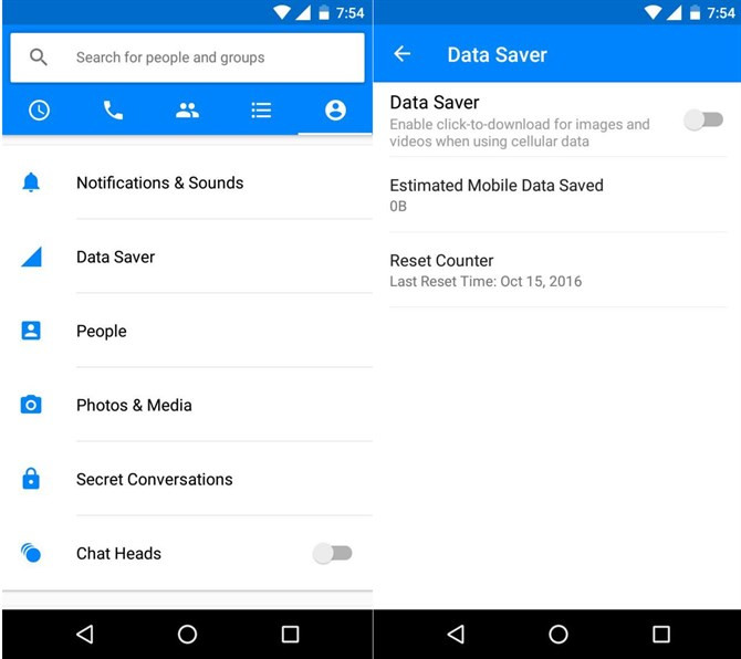 Oszczędzanie danych w aplikacji Facebook Messenger