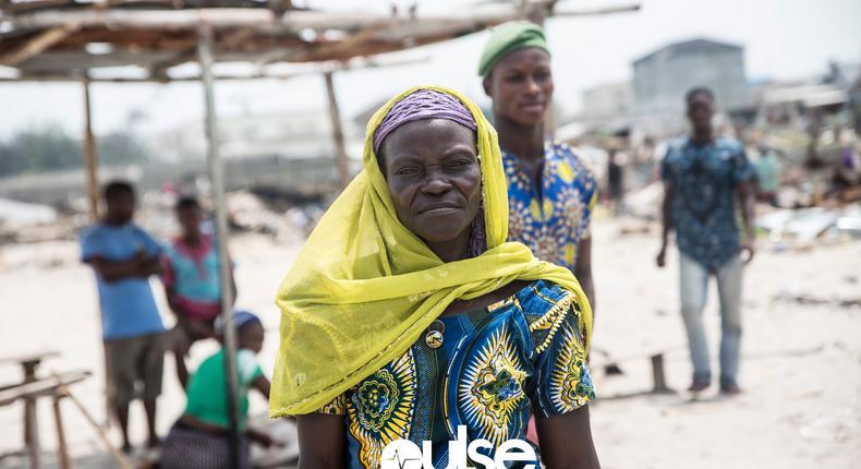 Old woman who was born in the now demolished Otodo-Gbame community tells her story and poses for the camera