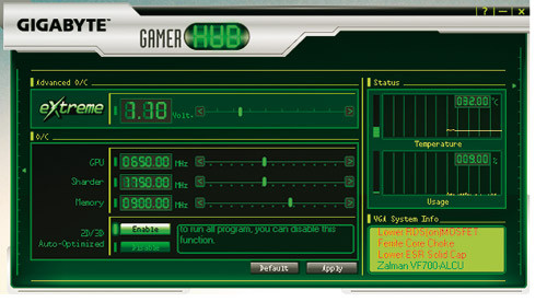 W komplecie z wybranymi modelami kart graficznych firmy GIGABYTE znajdziemy oprogramowanie GAMER HUD. Pozwala ono na wygodne podkręcanie karty graficznej z poziomu Windows 