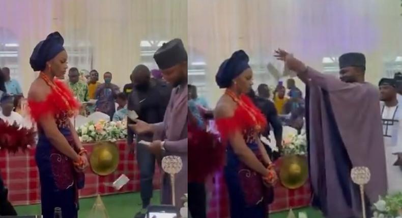 Bride refuses to smile or dance as groom sprays cash on her but people say it’s a tradition (video)