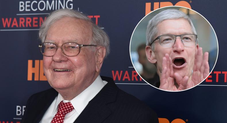 Mega-billionaire investor Warren Buffett and Apple CEO Tim Cook.Getty/Getty