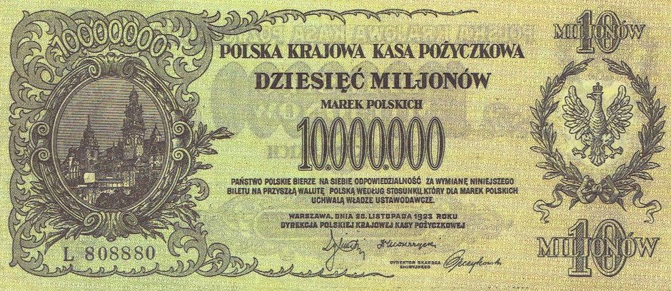 Banknot 10 mln mkp Polskiej Krajowej Kasy Pożyczkowej. Emisja z dnia 20 listopada 1923 roku