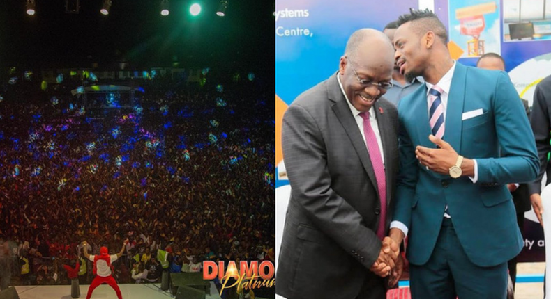 President John Magufuli calls Diamond  Platnumz in the middle of his show in Kigoma, lauds his form his hardworking spirit  (Video)