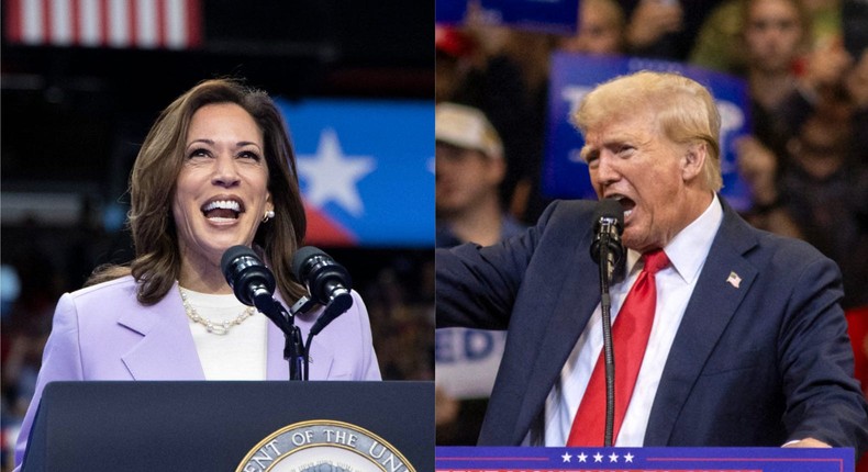 Kamala Harris and Donald Trump.RONDA CHURCHILL/AFP via Getty Images. NATALIE BEHRING/AFP via Getty Images.