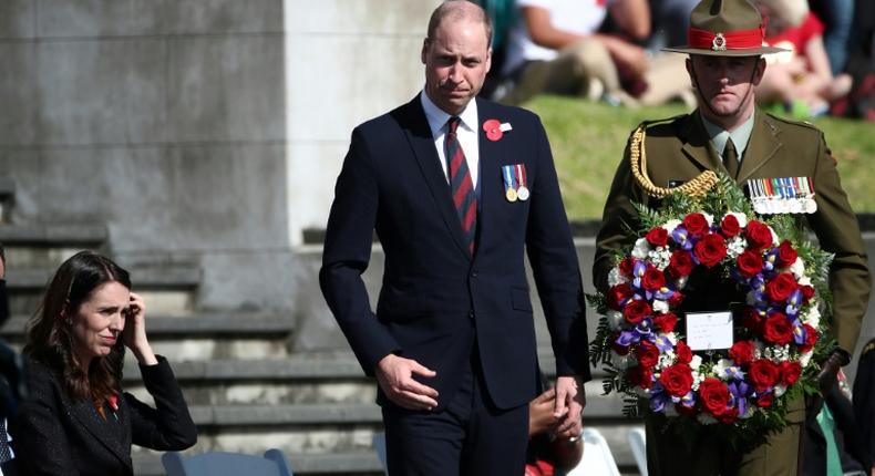 Britain's Prince William at a wreath-laying ceremony during Anzac Day commemorations in Auckland