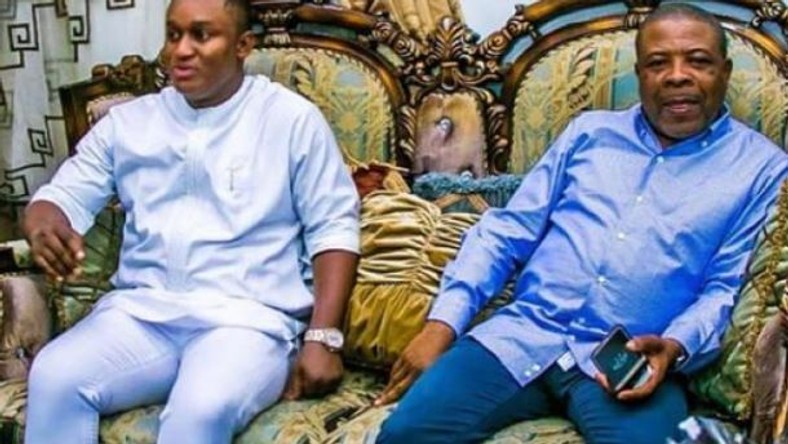 Chika Odionyenma, one of the suspect on the FBI list and Governor Emeka Ihedioha of Imo State. (Vanguard)