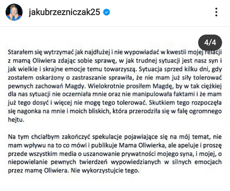 Jakub Rzeźniczak wydał oświadczenie