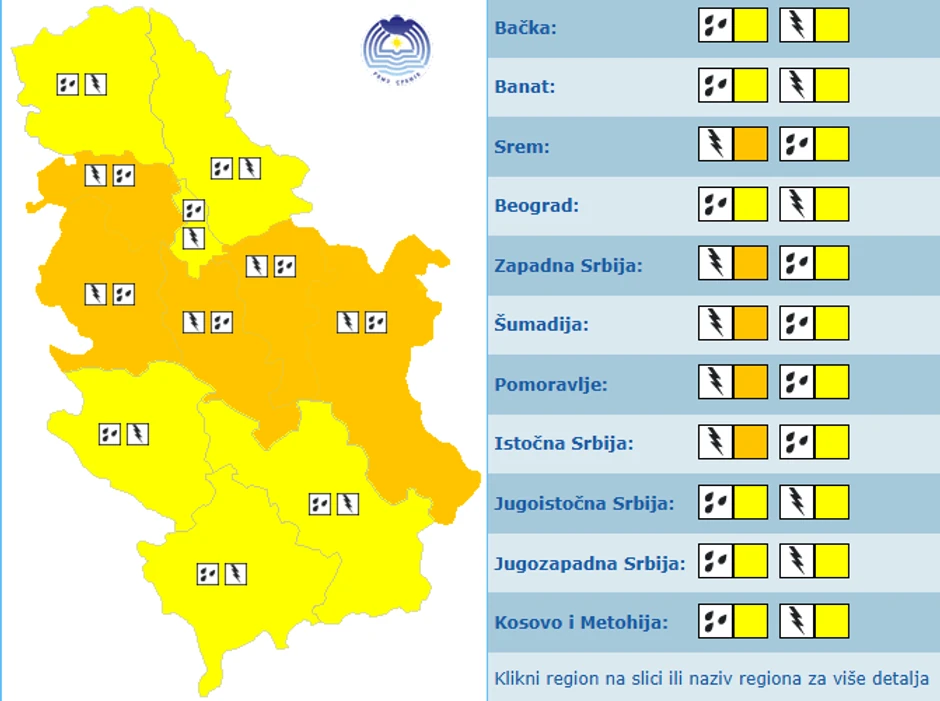 Meteoalarm za subotu, 16. maj