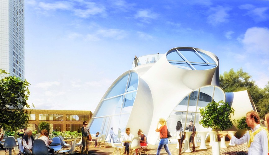 Między budynkami kompleksu Warsaw Spire powstanie ogólnodostępny plac miejski, który z założenia ma być  miejscem relaksu w nowopowstającym biznesowym centrum Warszawy. Plac Europejski będzie miał w sumie 4 tys. m2 powierzchni. Znajdą się tu m.in. amfiteatr, pasaż artystyczny, nowoczesne fontanny, restauracje, meble miejskie, dużo zieleni, a także stacja rowerowa. Na zdjęciu: Plac Europejski - wizualizacja