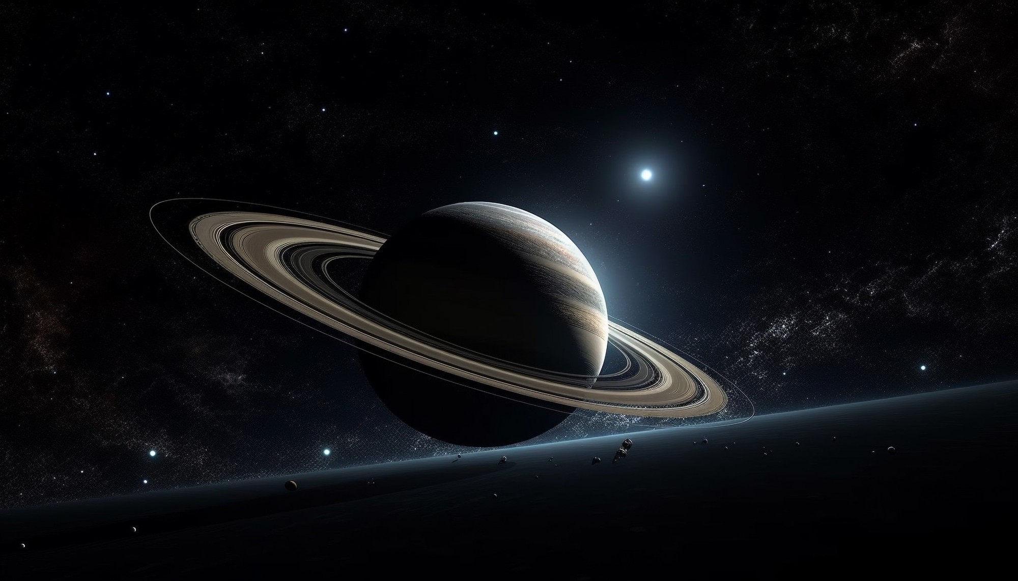 Umelecká vizualizácia osamelej planéty približne veľkosti Saturna, ktorá putuje medzihviezdnym priestorom Mliečnej cesty. Nové vedecké simulácie naznačujú, že gravitačné pôsobenie prelietajúcich hviezd môže narušiť stabilitu Slnečnej sústavy a v extrémnych prípadoch spôsobiť vypudenie niektorých planét z ich obežných dráh. (Ilustračný obrázok)