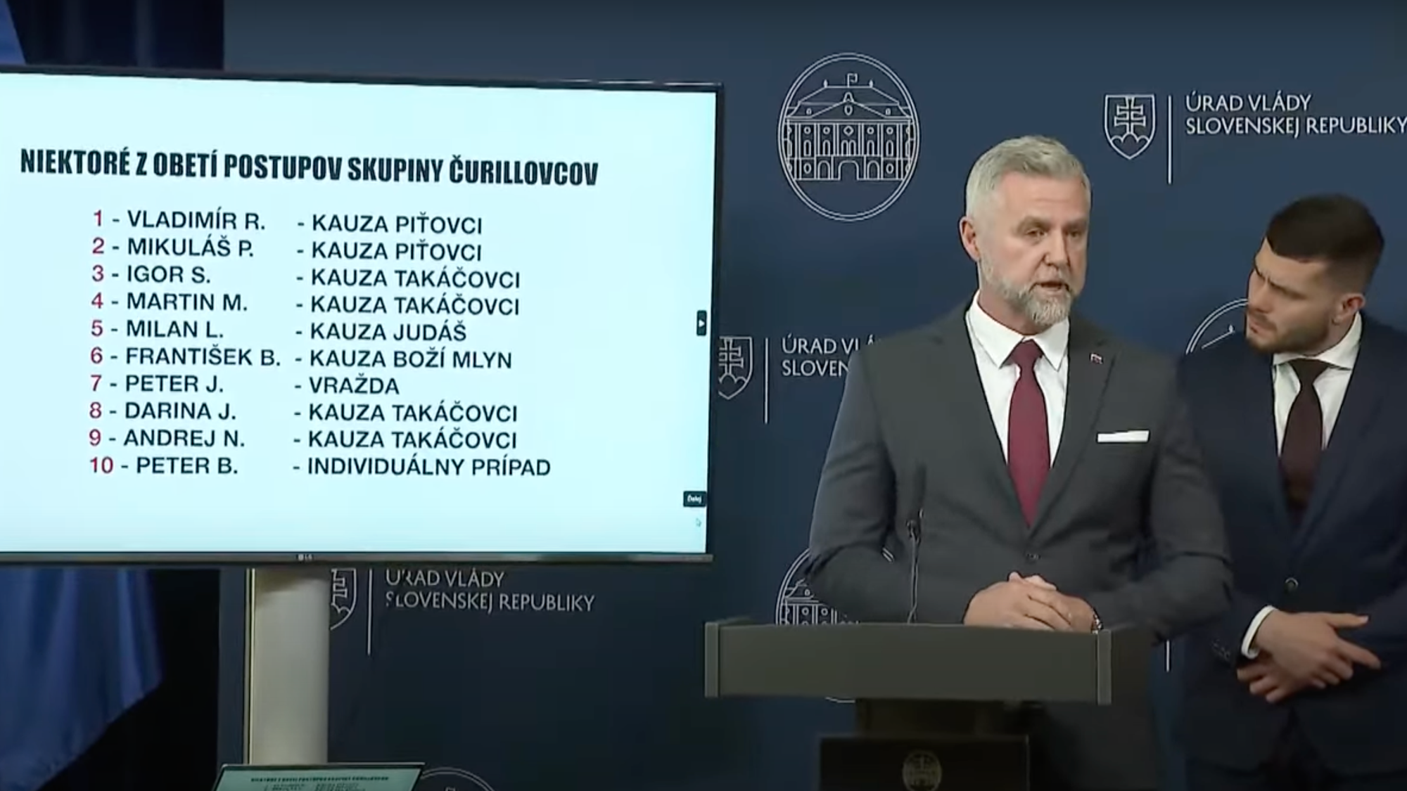 Tibor Gašpar na tlačovej besede so zoznamom údajných obetí čurillovcov.