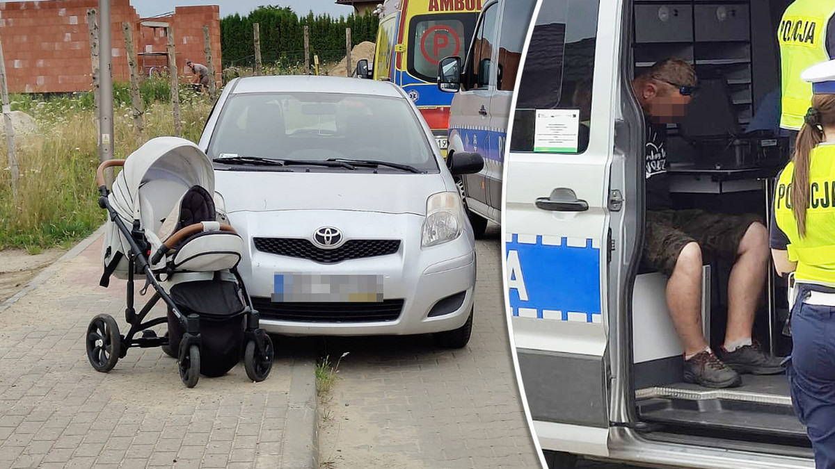 Wózek zatrzymał się na masce samochodu. Po pijaku wjechał w matkę z dziećmi!