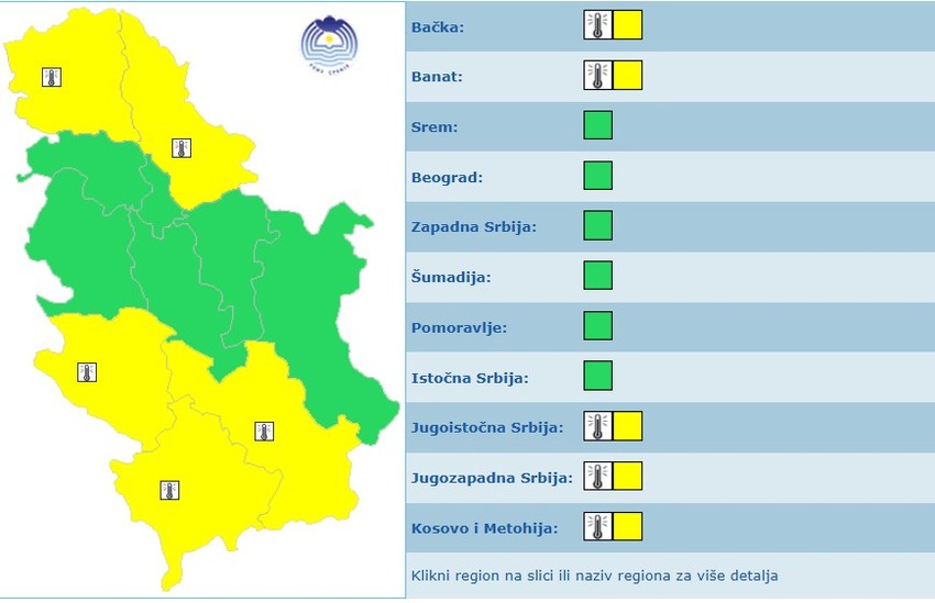 Meteoalarm za  četvrtak