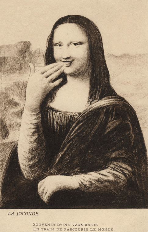 "Mona Lisa śląca pocałunek" (pocztówka z ok. 1912 roku)