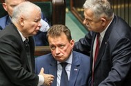 Jarosław Kaczyński i Mariusz Błaszczak podczas posiedzenia Sejmu, Warszawa, 16 października 2019 r.